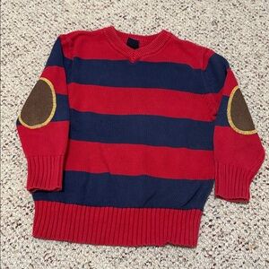 GAP Red and Navy Striped V-Neck Sweater